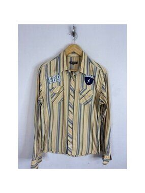 Vintage Energie Jeans Mens XL Yellow Striped Long Sleeve Button Down Shirt E69